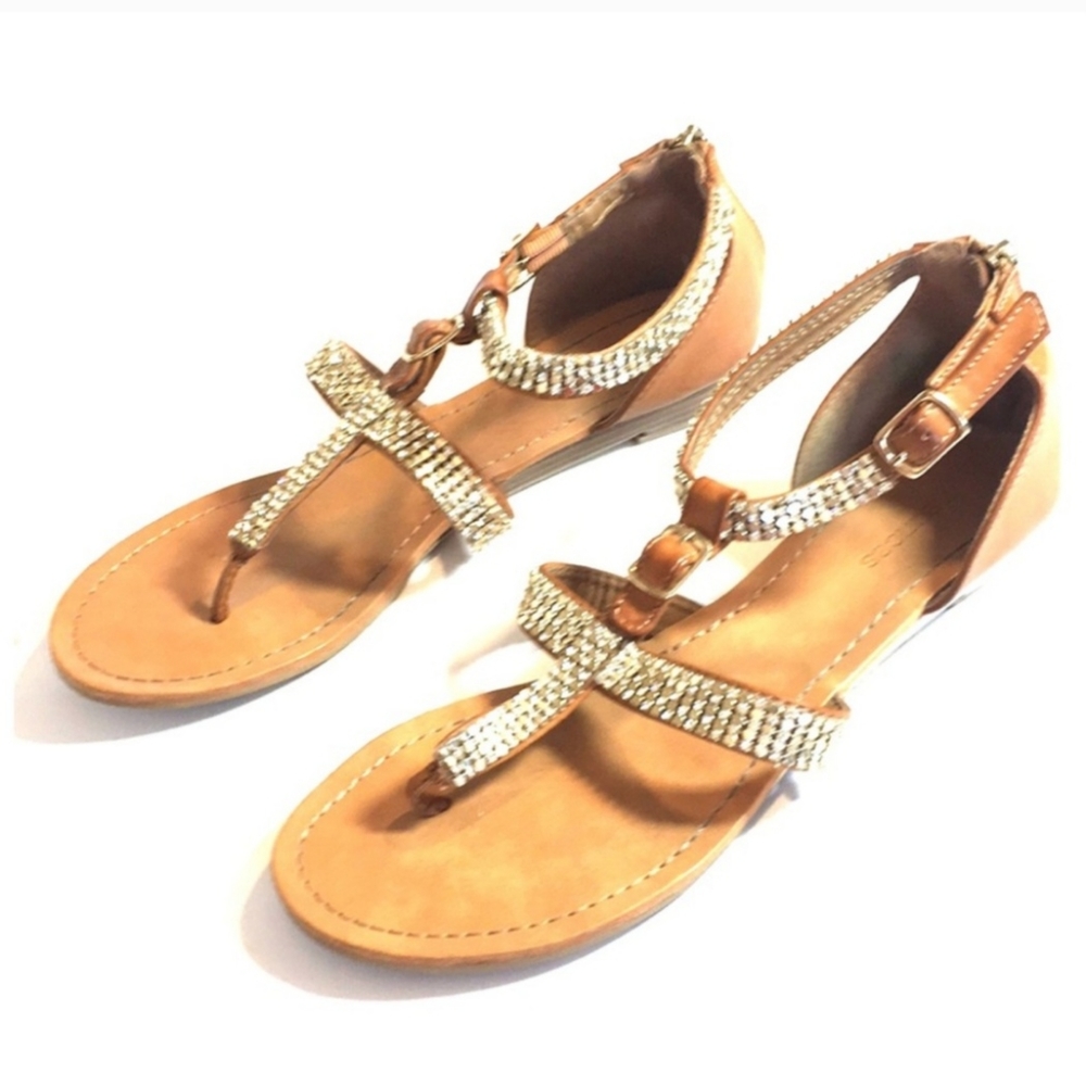 Summer! Dark Tan Sparkling Accented Sandals Size 8